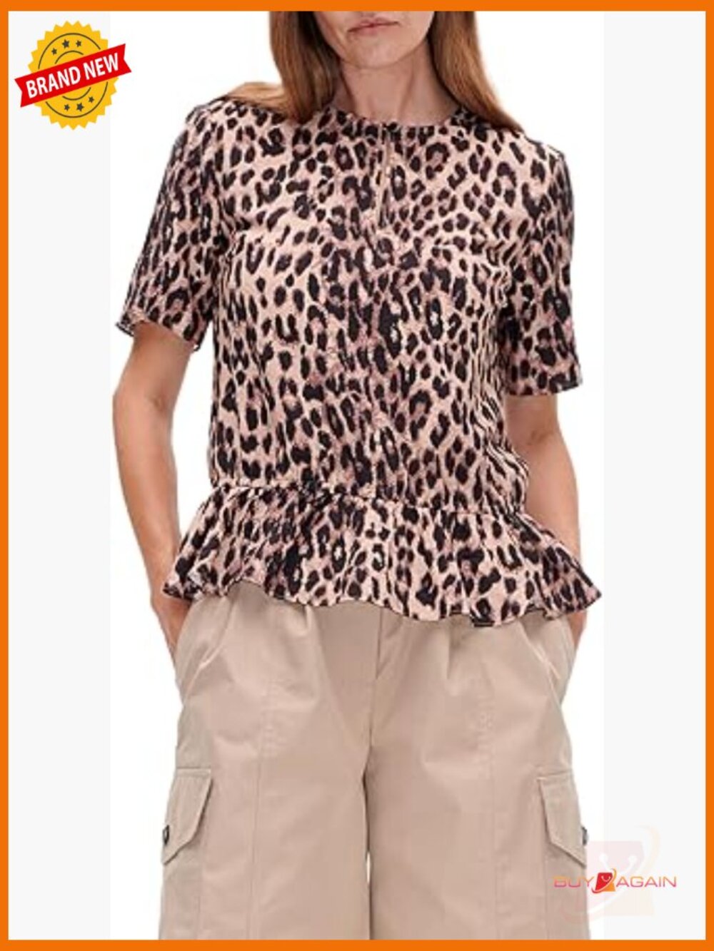 Short Sleeve Blouse With Ruffle Hem And Keyhole Back